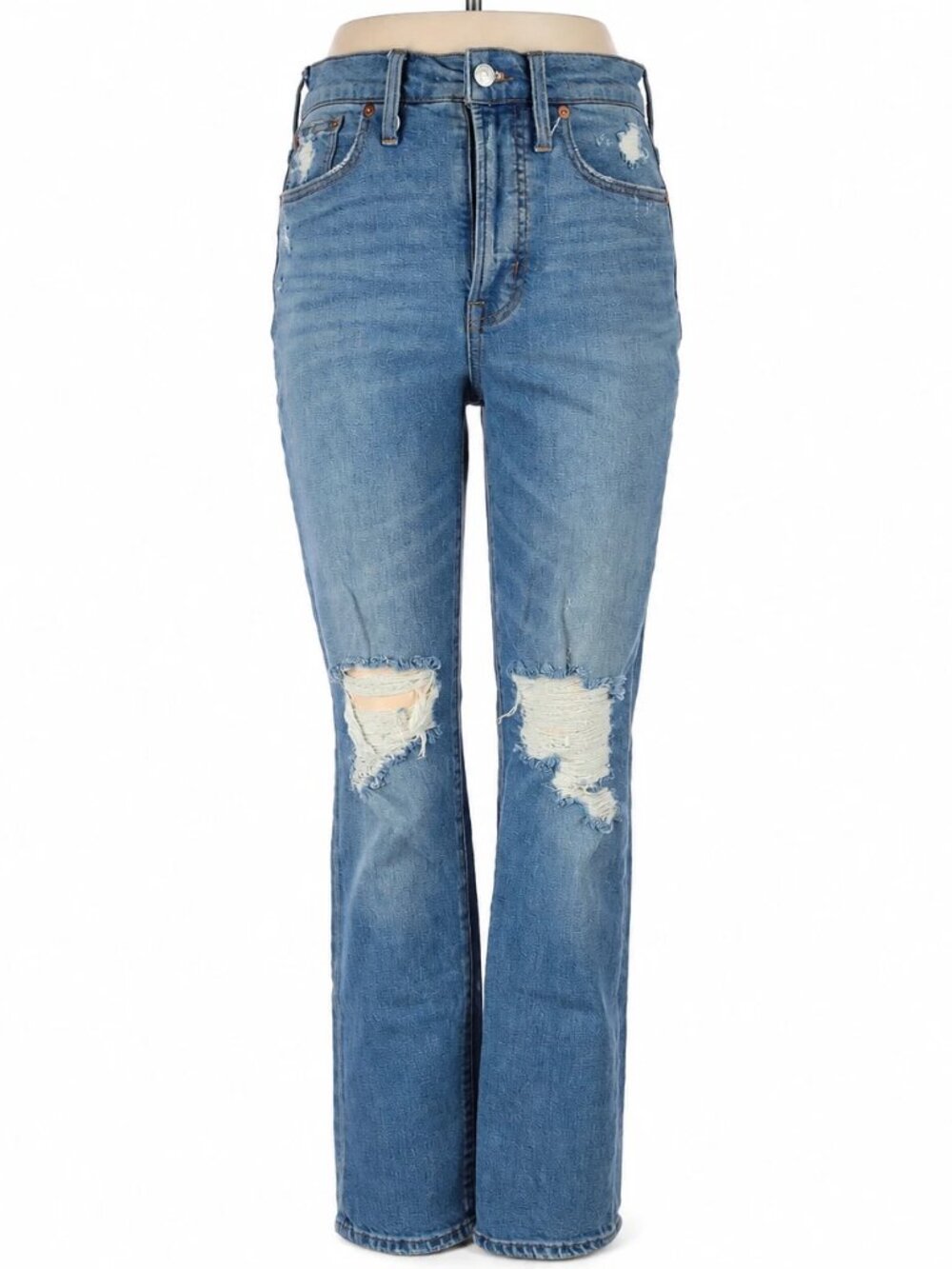 Madewell Women24 Boyfriend Bootcut Jeans Distressed Ripped Mid Rise Blue